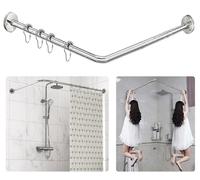 L Shaped Corner Shower Curtain Rail, 「60-133 x 60-133 cm」 Adjustable, Unsagging, Drill-free Install, 304 Stainless steel 90° Curved Rod with 12 Shower Curtain Rings for Bathroom, Clothing Store