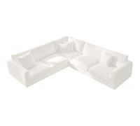 L-Shaped Corner Sofa Cover - Stretch Velvet Slipcover for 1/5/6/7 Seater Sectional Couch, Soft Non-Slip Furniture Protector - Ivory, 8 PCS for 5 Seat-2C2