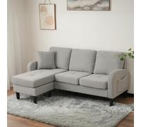 L-Shaped Corner Sofa with Chaise Longue, 3-Seat Modular Sofa, Compact 160 cm Linen Look, Grey Couch for Small Spaces, 166 x 118 x 77 cm Ideal for Living Room