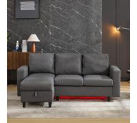L-Shaped Corner Sofa with Hidden Storage and Side Pockets, Reversible Sectional Couch with Sturdy Wooden Frame, 180L x 120W x 72H cm, Gray Aosom UK