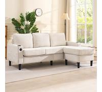 L-Shaped Corner Sofa with USB Charging Ports and Cup Holders, Modular Sofa with Storage Ottoman and Pockets, 202L x 137W x 80H cm, Beige Aosom UK