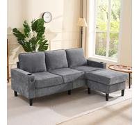 L-Shaped Corner Sofa with USB Charging Ports, Cup Holders, Ergonomic 3-Seater Sectional Couch for Apartment, 202L x 137W x 80H cm, Grey Aosom.UK