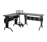 L-Shaped Corner Work Desk Gaming Office w/ Steel Frame CPU Rack Keyboard Tray Space-Saving Melamine Coating Computer Home Workstation Black