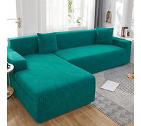 L-Shaped Couch Cover 2-Piece Stretch Sofa Slipcover for 2+4 Seater Soft Furniture Protector Emerald Green& Easy to Clean Perfect for Home Decor.