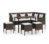 L-shaped Couch Sofa Set 5 Piece with Cushions Poly Rattan Table Stools