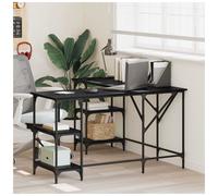L-Shaped Desk Black Oak 139x139x75cm Engineered Wood Industrial Shelves Pro