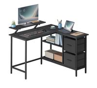 L-Shaped Desk with 2 Drawers, Ebony Black / 105D x 115W cm