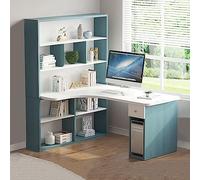 L-Shaped Desk with Shelf & Drawer 47-Inch Reversible Home Office Desk Modern Wooden Corner Computer Table Writing & Workstation with Storage for Home Office