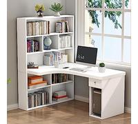 L-Shaped Desk with Shelf & Drawer 47" Reversible Home Office Desk Modern Wooden Corner Computer Table with Storage Writing & Workstation for Home Office