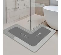 L-Shaped Diatomite Bath Mat - Non-Slip Quick Dry Corner Bathroom Mat for Shower, Bath & Toilet, Absorbent Diatomaceous Earth Floor Rug, Darkgrey, 80×80×40cm
