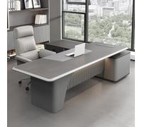 L Shaped Executive Desk for Home Office, Modern Wood Writing Table with Power Outlet & Storage Shelves, Stylish Computer Workstation Perfect for Study & Work