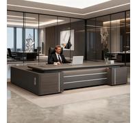 L Shaped Executive Desk with Drawers and Storage, Curved Aluminum Surface, Stylish Home or Office Management Table, Right Configuration, 180cm (70.8in) - Convenient and Modern