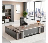 L Shaped Executive Desk with Drawers and Storage, Curved Aluminum Surface, Stylish Home or Office Management Table, Right Configuration, 180cm (70.8in) - Convenient and Modern