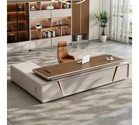 L-Shaped Executive Desk with Storage Shelves & Built-In Outlet, Modern Wood Writing Computer Desk for Home Office, Work & Study