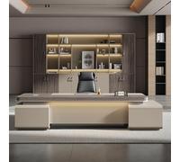 L Shaped Executive Office Desk with LED Light Strip, 102 inchwith File Drawers and LateraCabinet, Gaming Table Business Furniture Set Workstation for Boss