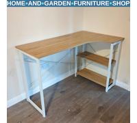 L-Shaped Computer Desk - Folding Home Office Corner Desk Study Workstation Table with 2 Shelves - Oak Tone L-Shape w/ Shelves for - CARTER | TJ Hughe