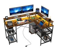 L-Shaped Gaming Desk Rustic Brown 150x102x90cm Particleboard & Steel RGB LED USB