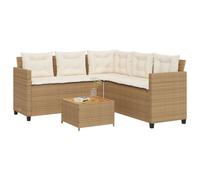 L-shaped garden sofa 175x175x75cm beige PE-wicker rattan steel frame glass table