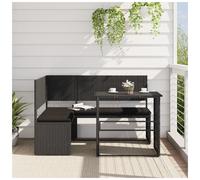 L-shaped garden sofa Black 142.5x100x90cm poly rattan steel frame cream cushions