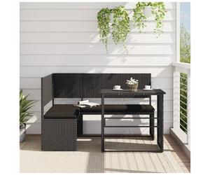 L-shaped garden sofa Black 142.5x100x90cm poly rattan steel frame cream cushions