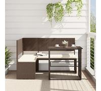 L-shaped garden sofa set 142.5x100x90cm Brown PE rattan with cream cushions incl