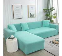 L-Shaped High Stretch Velvet Sectional Sofa Covers for 1-4 Seaters Elastic Bottom Solid Color Couch Slipcover Furniture Protector for Living Room - Sky Blue