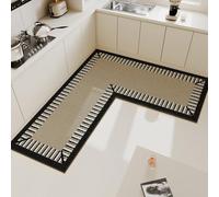 L-Shaped Kitchen Floor Mat Non-Slip Waterproof PVC Carpet Oil-Proof Minimalist Lines Rug Home Decoration(SA5892-QT,Custom Inquiry)