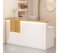 L-Shaped Modern Reception Desk with Lockable Drawers Stylish Brown Checkout Counter Table for Retail 39.3" Front Desk for Efficient Customer Service