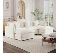 L-Shaped Modular Sectional Sofa, 365 cm Deep Seat Couch with Ottoman, 6-8 Seater Corner Sofa, No Assembly Required, Chenille Fabric, Perfect for Living Room