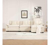 L Shaped Modular Sofa, Comfy 3 Seater Sectional with Movable Ottoman Footstool, Oversized Chenille Deep Seat Sofa for Living Room, Footstool Included