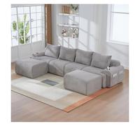 L-Shaped Modular Sofa, Ergonomic Curved Design, 3-Seater with Storage Pockets, Corduroy Upholstery