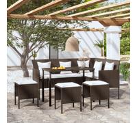 L-shaped Couch Sofa Set 5 Piece with Cushions Poly Rattan Table Stools