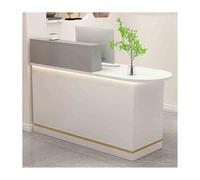 L-Shaped Reception Checkout Counter with Lockable Drawer - Retail Front Desk for Clothing Stores Beauty Salons and Shops - Elegant White & Light Gray Design