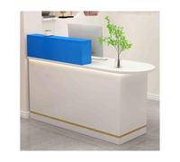 L-Shaped Reception Counter with Lockable Drawer - Stylish Checkout Desk for Retail Clothing Stores & Beauty Salons - Modern White & Blue Front Desk, 120CM Right Design