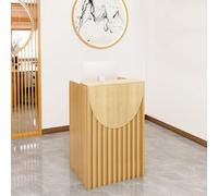 L-Shaped Reception Desk Counter Table, Wooden Cashier Front Desk for Supermarket, Hotel, and Convenience Store - Maple Color, Compact 23.62"x15.74"x37.79"
