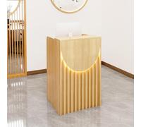 L-Shaped Reception Desk Counter Table Wooden Cashier Front Desk for Supermarkets Hotels & Convenience Stores - Maple Finish 80x40x96cm Computer Workstation