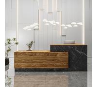 L-Shaped Reception Desk in Walnut for Supermarkets & Salons Elegant Office Furniture Stylish Welcoming Table for Beauty & Mini-Market (Model B L-63)