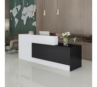 L-Shaped Reception Desk with Counter, Lockable Drawers & Storage, Modern Front Desk Reception Counter 47-118 Inch, Office Salon Checkout Receptionist Desk Black + White Left 102.4 x 23.6 x 39.4 in