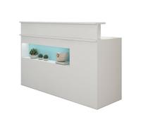 L-Shaped Reception Desk with Display Shelf & Lockable Drawers Modern Retail Checkout Counter Table Warm White Finish 47.2"x19.6"x39.3" for Office & Business Use