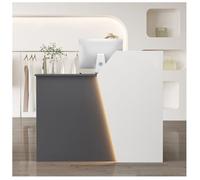 L-Shaped Reception Desk with Lockable Cash Drawer Spacious Design with Cable Management Openings and Quiet-Close Hinges Perfect for Offices and Waiting Areas