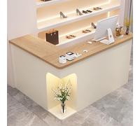 L-Shaped Reception Desk with Lockable Drawer, Wooden Checkout Counter for Clothing Store & Beauty Salon, Stylish Front Counter Table, 47.2in Right Natural Finish