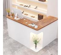L-Shaped Reception Desk with Lockable Drawer, Wooden Checkout Counter for Clothing Stores & Beauty Salons, 47.2in Front Counter Table (Left Brown)