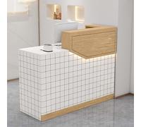 L-Shaped Reception Desk with Lockable Drawers Modern Checkout Counter for Retail Office Furniture for Mall Reception or Store Service Station Setup