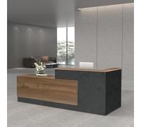 L Shaped Reception Desk with Lockable Drawers & Storage Modern Payment Counter for Lobby & Beauty Salon European Oak Finish