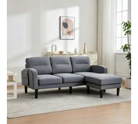 L-Shaped Sectional Sofa with Movable Chaise and Storage Pockets, Modular 3-Seater Corner Sofa for Living Room, 204L × 136W × 80H cm, Grey Aosom UK