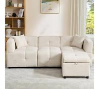 L-Shaped Sectional Sofa with Removable Storage Ottoman and 2 Pillows, Fabric Upholstery Sofa for Living Room, 204L x 68W x 69H cm, Beige Aosom.UK