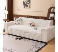 L-shaped sherpa fleece sofa cover, non-slip leather sofa protector, ultra-soft plush sofa cover, safeguards the sofa against pet-induced damage.(Geometry-white,3 Seater)