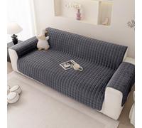 L-shaped sherpa fleece sofa cover, non-slip leather sofa protector, ultra-soft plush sofa cover, safeguards the sofa against pet-induced damage.(Square-grey,3 Seater)