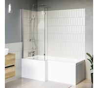 L Shaped Shower Bath with Front Panel & Chrome Bath Screen Left Hand 1700 x 850mm - Lomax