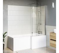 L Shaped Shower Bath with Front Panel & Chrome Bath Screen Right Hand 1700 x 850mm - Lomax